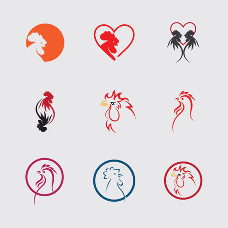 vector illustration  rooster head logo set on gray backgroundのイラスト素材
