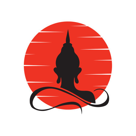 Happy Vesak Day, Buddha Purnima wishes greetings with buddha and lotus illustration. Can be used for poster, banner, logo, background, greetings, print design, festive elements. vectorのイラスト素材