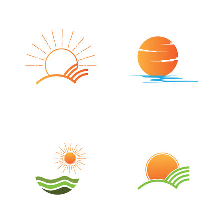 collection of sunrise logos and symbols on white backgroundのイラスト素材