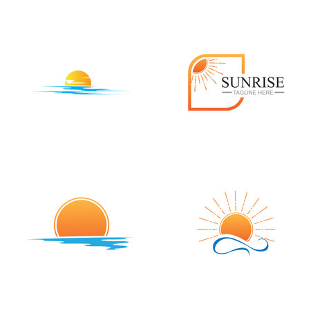 collection of sunrise logos and symbols on white backgroundのイラスト素材