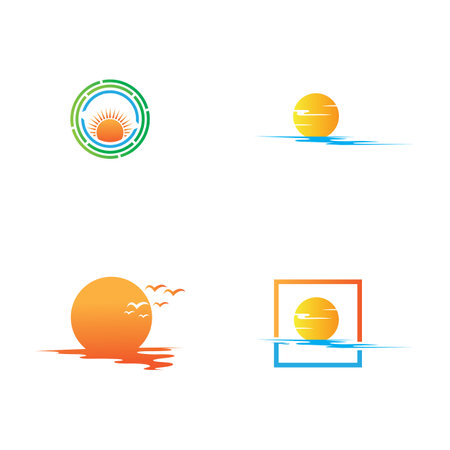 collection of sunrise logos and symbols on white backgroundのイラスト素材