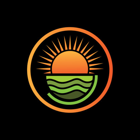 Vector illustration Icon Logo Template Sunrise on black backgroundのイラスト素材