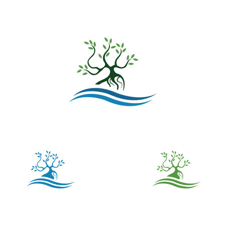 vector illustration logo and symbol of Mangrove trees and mangrove Forest Ecologyのイラスト素材
