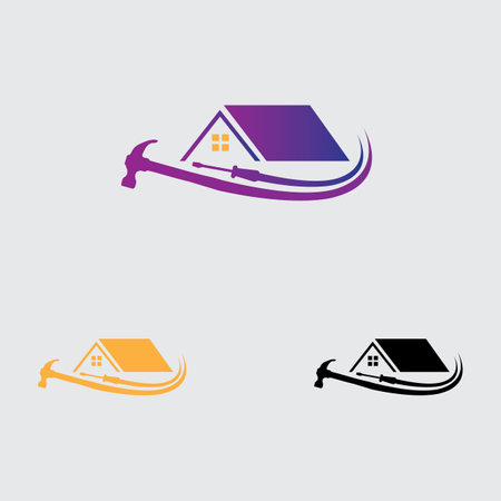modern house repair logo and symbol illustration design on gray backgroundのイラスト素材