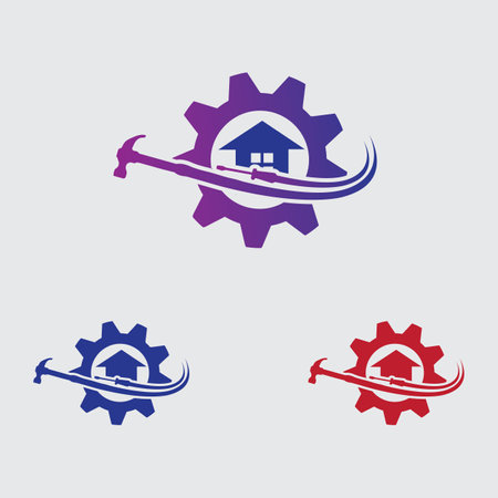 modern house repair logo and symbol illustration design on gray backgroundのイラスト素材