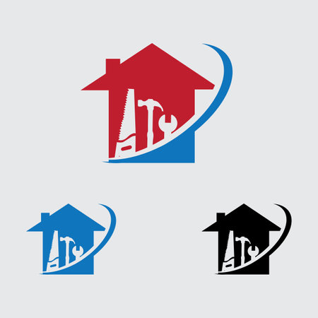modern house repair logo and symbol illustration design on gray backgroundのイラスト素材