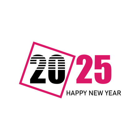Happy New Year 2025 text design. Cover of business diary for 2025 with wishes. Brochure design template, card, banner. Vector illustration. Isolated on white backgroundのイラスト素材