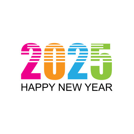 Happy New Year 2025 text design. Cover of business diary for 2025 with wishes. Brochure design template, card, banner. Vector illustration. Isolated on white backgroundのイラスト素材