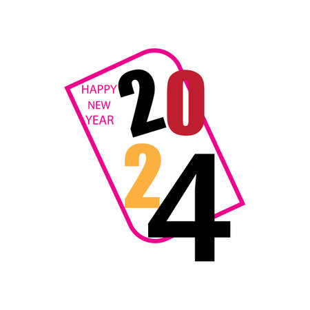 Happy New Year 2024 text design. Cover of business diary for 2024 with wishes. Brochure design template, card, banner. Vector illustration. Isolated on white backgroundのイラスト素材