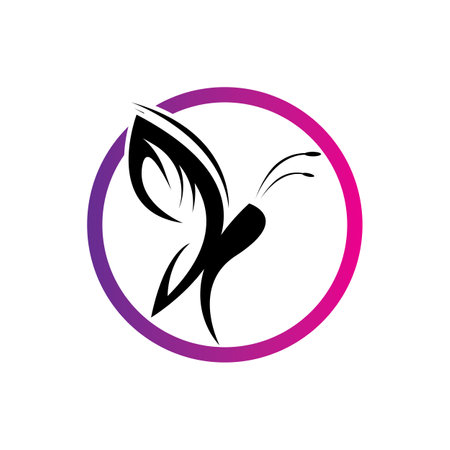 beautiful and charming butterfly logo and symbol with circle and on white backgroundのイラスト素材
