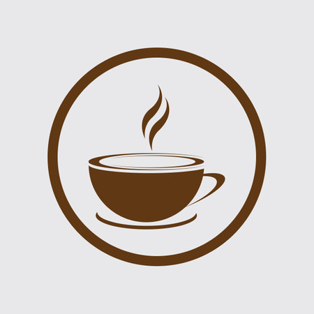 Coffee cup vector flat icon. Tea cup. Brown coffee cup sign on milk backgroundのイラスト素材