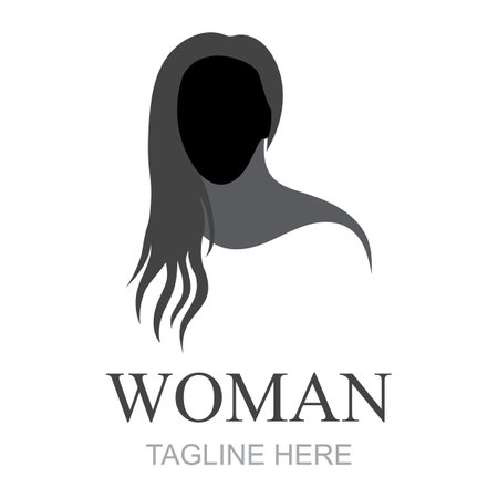 Beauty Women Logo design. Vector Illustration of Woman With Long Hair, Beautiful Aesthetic. Modern Icon Design Vector Template with Line Styleのイラスト素材