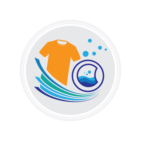 vector illustration graphic design logo washing machine laundry icon with bubbles for clothes washing cleaning business modern template with circle and gray backgroundのイラスト素材