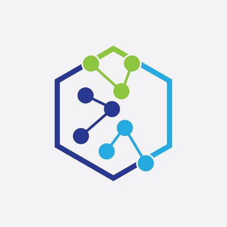 Molecule Logo illustration vector image and perfect symbol template design for chemical elements, education, science, nuclear, etc on gray backgroundのイラスト素材