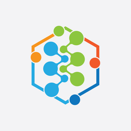 Molecule Logo illustration vector image and perfect symbol template design for chemical elements, education, science, nuclear, etc on gray backgroundのイラスト素材