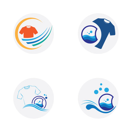 set of logo and symbol design laundry icon washing machine with bubbles for business clothes wash cleans modern templateのイラスト素材