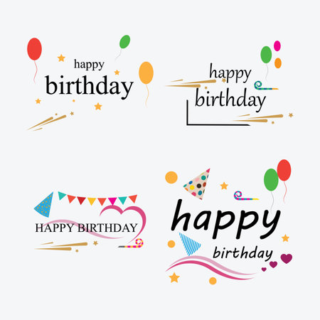 collection of birthday greetings, greeting cards, invitations isolated on a gray backgroundのイラスト素材
