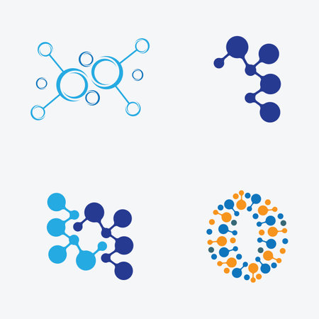 collection of molecular or compound element logos suitable for chemical shop brands, nuclear compounds, etc. isolated on a gray backgroundのイラスト素材