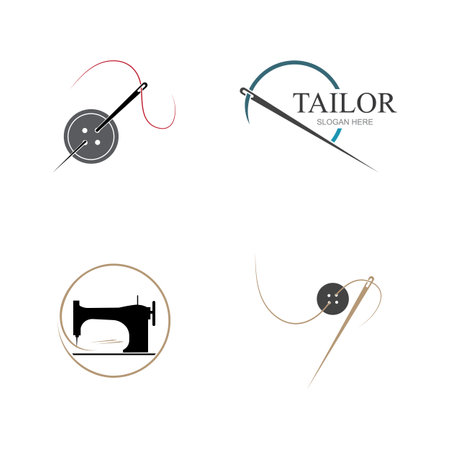 collection of logos and symbols of tailor with needle and thread isolated on white backgroundのイラスト素材