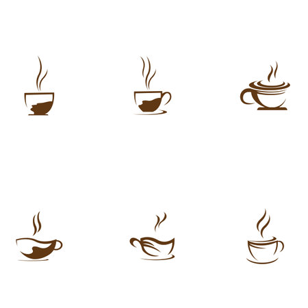 set of Coffee cup vector flat icon. Tea cup. Brown coffee cup sign on milk backgroundのイラスト素材