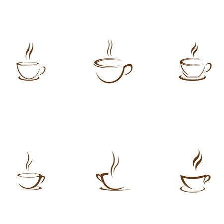 set of Coffee cup vector flat icon. Tea cup. Brown coffee cup sign on milk backgroundのイラスト素材