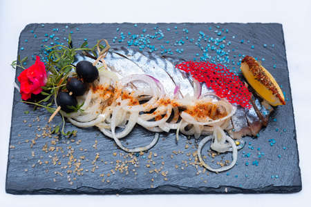 Mackerel fish served as a cold appetizer. Mackerel with onions and herbs is a very tasty and healthy...