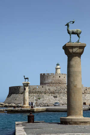 port entrance into the harbor of Rhodes, Greeceの写真素材