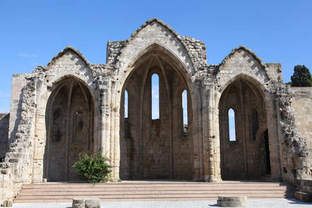 ruin of the church Panagia tou Bourgou in Rhodes, Greeceの写真素材