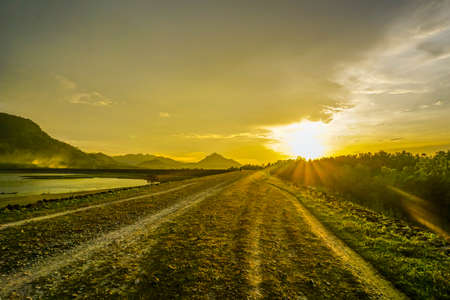Purwakarta, West Java, Indonesia (03/30/2018) : The view in Jatiluhur Dam with beautiful sunset. The Beauty of Jati Luhur Damのeditorial素材