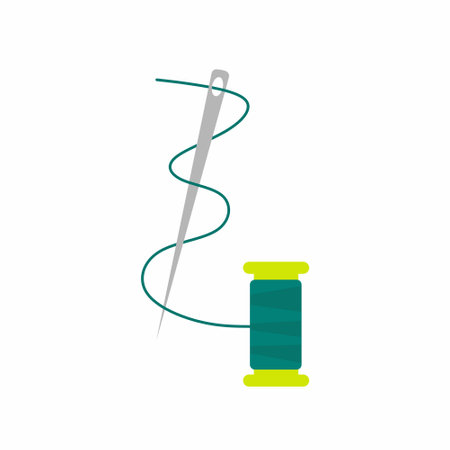 Vector illustration of sewing needle with thread and bobbin on white background, symbolizing concept...