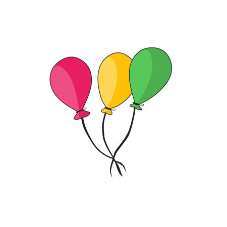 Vector illustration design of three bundles of pink, yellow and green balloonsのイラスト素材