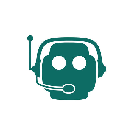 Vector illustration of robot design with headset and antenna isolated on white background. Symbolizes virtual assistance or communication tool.のイラスト素材