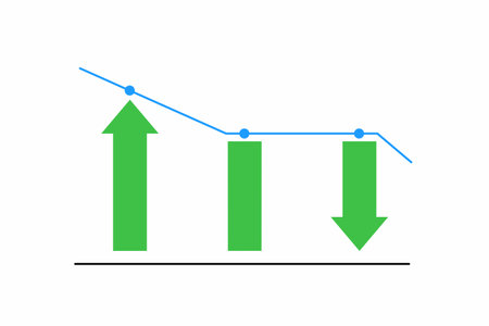 Graphic vector illustration of data graph icon with arrow symbols showing trend, progress and decline, symbolizing business performance analysis and investment fluctuation.のイラスト素材