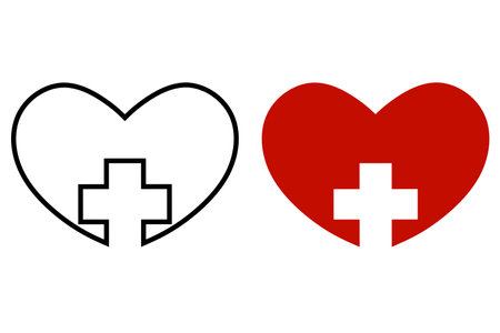 Vector graphic illustration of heart shape icon symbol featuring medical cross, symbolizing health, fitness and healthcare. Perfect for medical themesのイラスト素材
