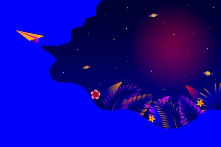 Abstract leaves background colorful on the sky with paper plane free vectorのイラスト素材