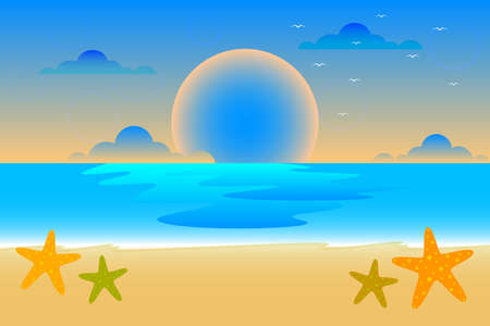 Sunset time on the tropical beach vector illustrationのイラスト素材