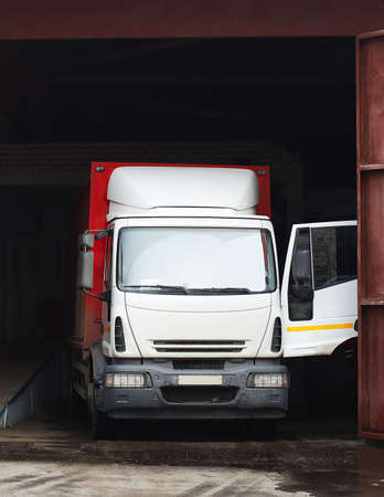 cargo truck loading at garage の写真素材