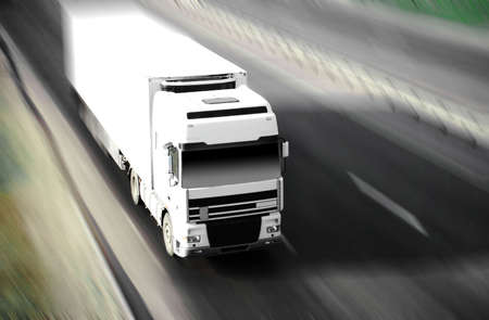 white truck at high speedの写真素材