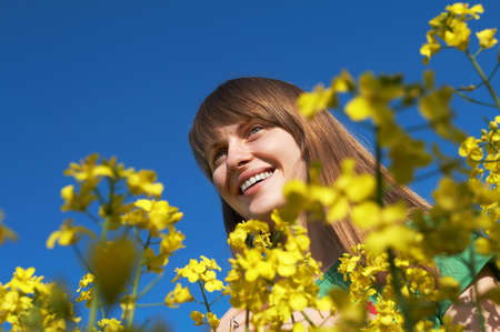 happy girl in flowers