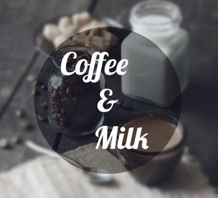 text coffee and milk on photo backgroundの写真素材
