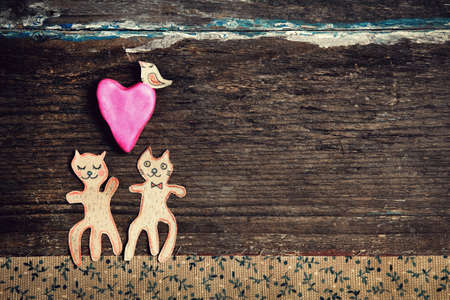 valentines day card with handmade cats as loversの写真素材