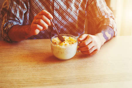 breakfast with corn flakes and milk