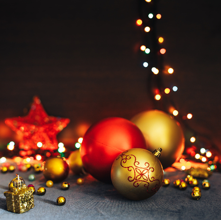 Christmas Toned blurred background with festive decoration. Copy spaceの写真素材