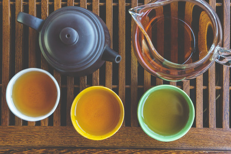 Set for Chinese tea ceremony, top viewの写真素材