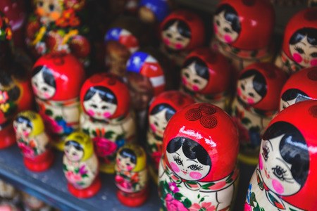 Tradotional Russian Matryoshka, russian nesting doll, selective focusの写真素材