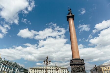 Alexander Column on Palace Square against blue sky, Saint Petersburg, Russia
