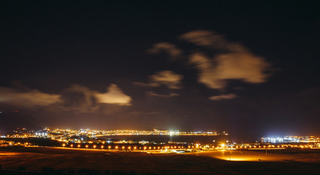 Panoramic view from the height to the bay and the lights of the resort town of Gelendzhik in the night , Russiaの写真素材
