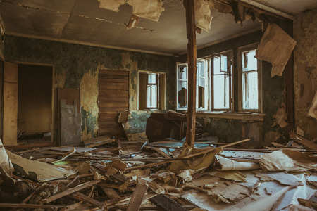 Ruined house building inside after disaster, war, earthquake, Hurricane or other natural cataclysm,...