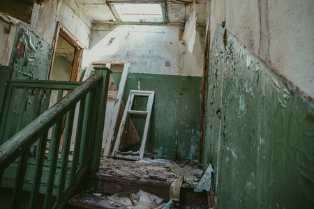 Ruined house building inside after disaster, war, earthquake, Hurricane or other natural cataclysmの写真素材