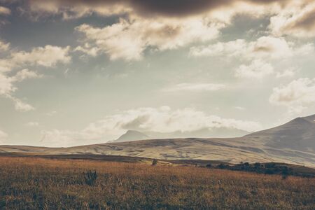 Colourful autumn landscape in mountains, retro style toned